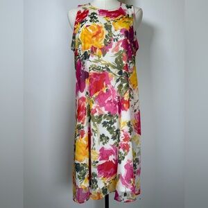 Calvin Klein Sleeveless Floral Dress A-Line Sheer Flowy Colorful Women’s Size 10